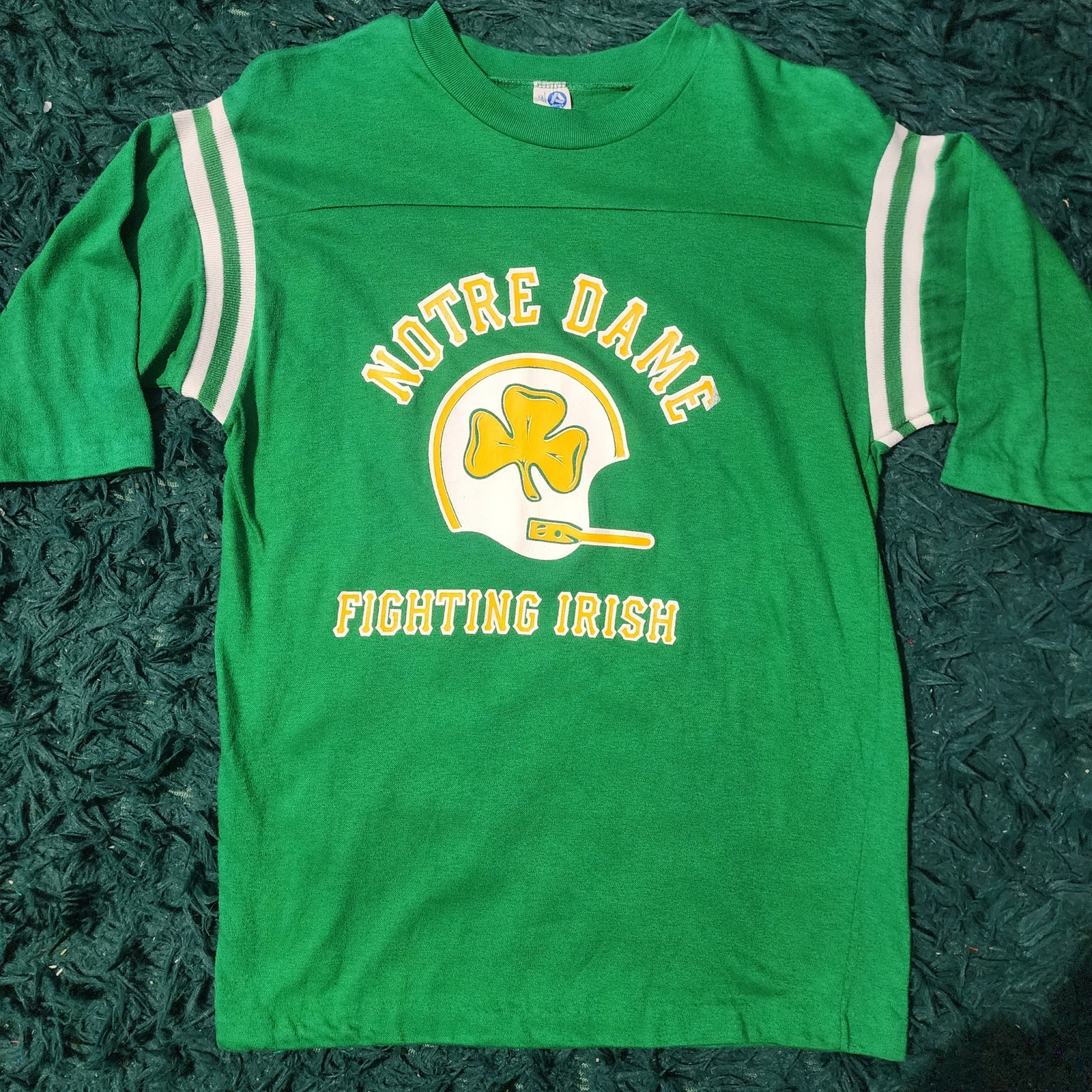 Vintage Notre Dame Fighting Irish Green Football Tee Usa 1970s Made